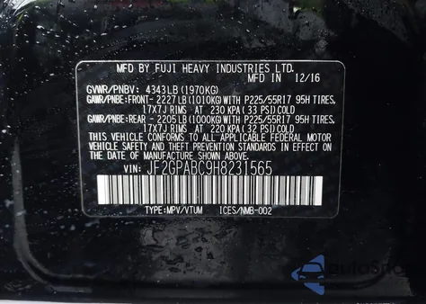 2017 Subaru Crosstrek 2.0I Premium z USA, uszkodzony, nr VIN JF2GPABC9H8231565